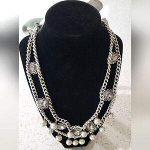 🤍 LOFT Silver & Pearl Necklace with Ribbon Tie – Elegant & Feminine